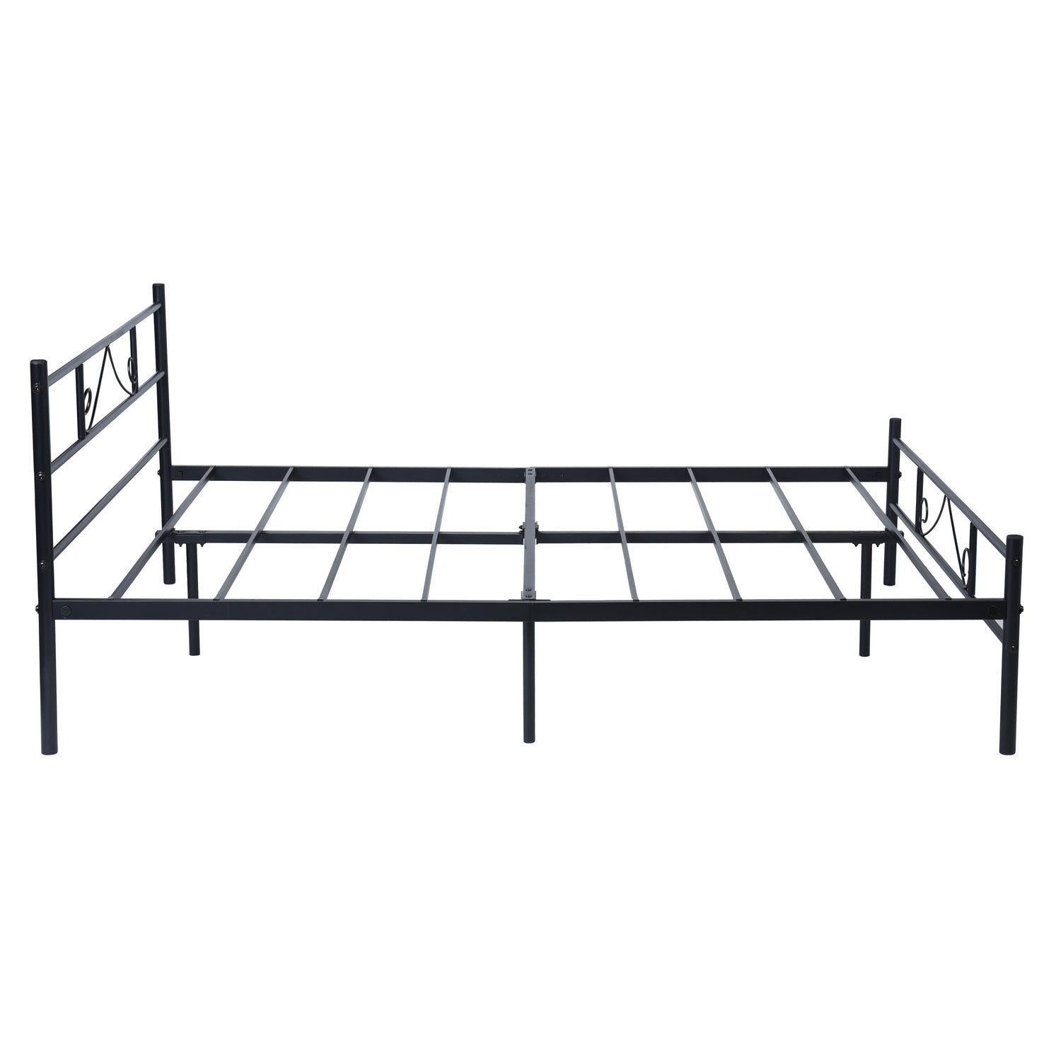 BEARD Full Metal Bed Frame with Headboard and Footboard Steel Slats No Box Spring Black