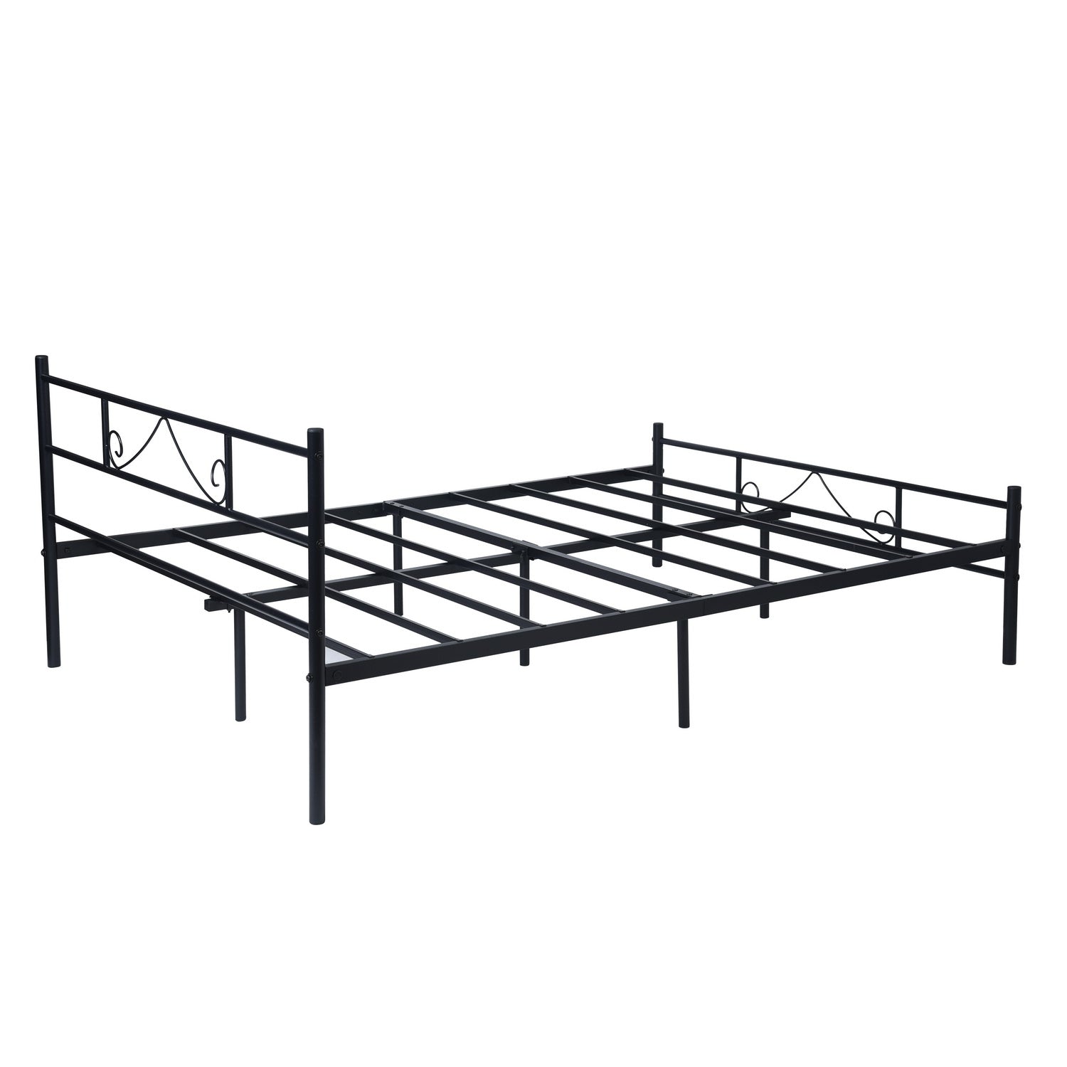 BEARD Full Metal Bed Frame with Headboard and Footboard Steel Slats No Box Spring Black