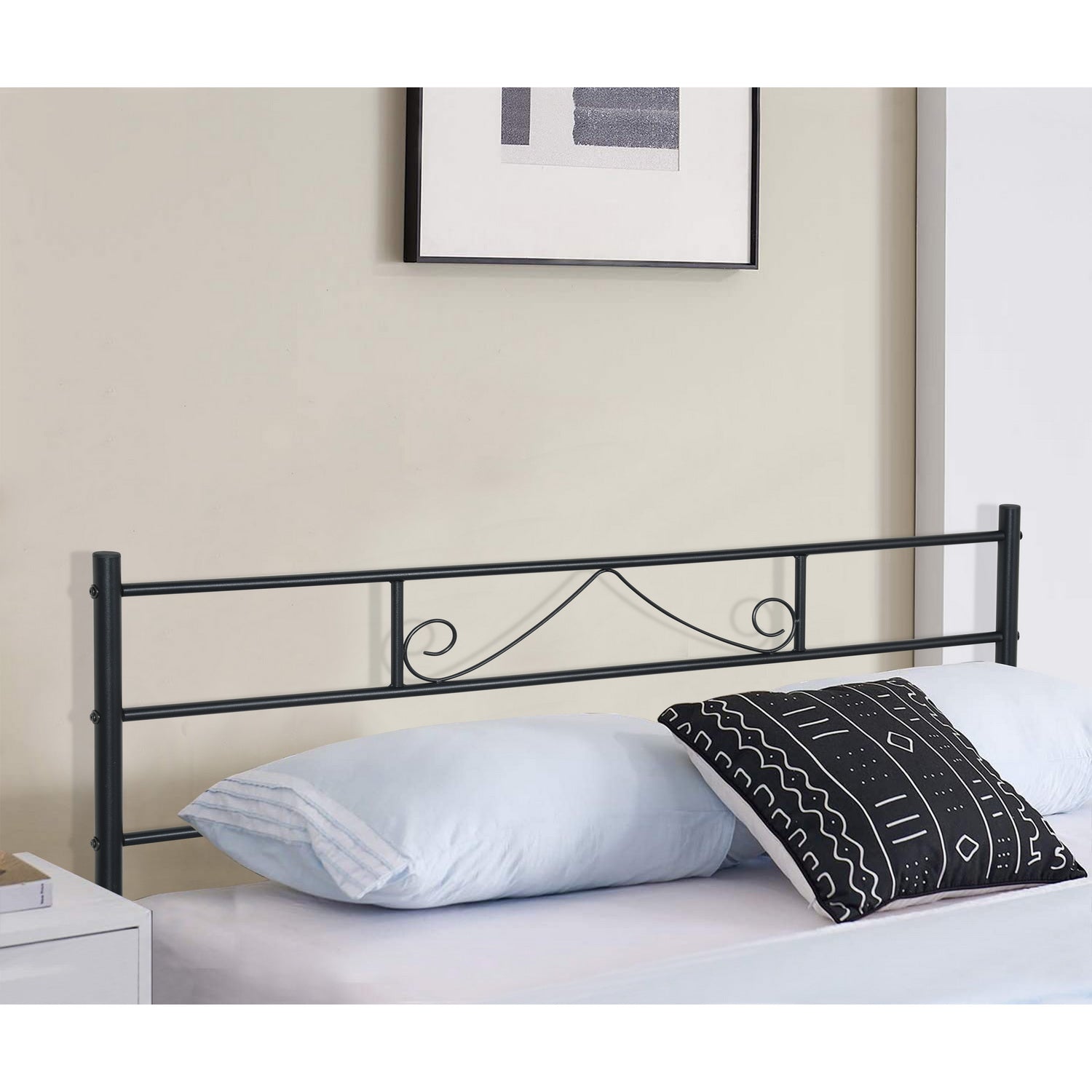 BEARD Full Metal Bed Frame with Headboard and Footboard Steel Slats No Box Spring Black