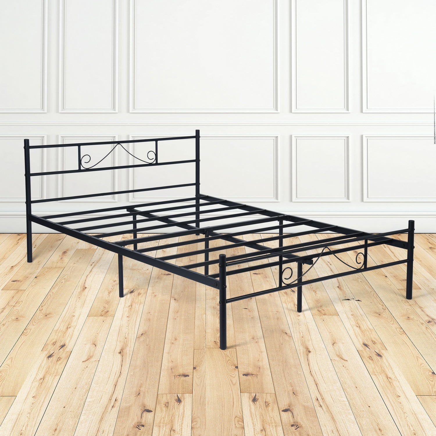 BEARD Full Metal Bed Frame with Headboard and Footboard Steel Slats No Box Spring Black
