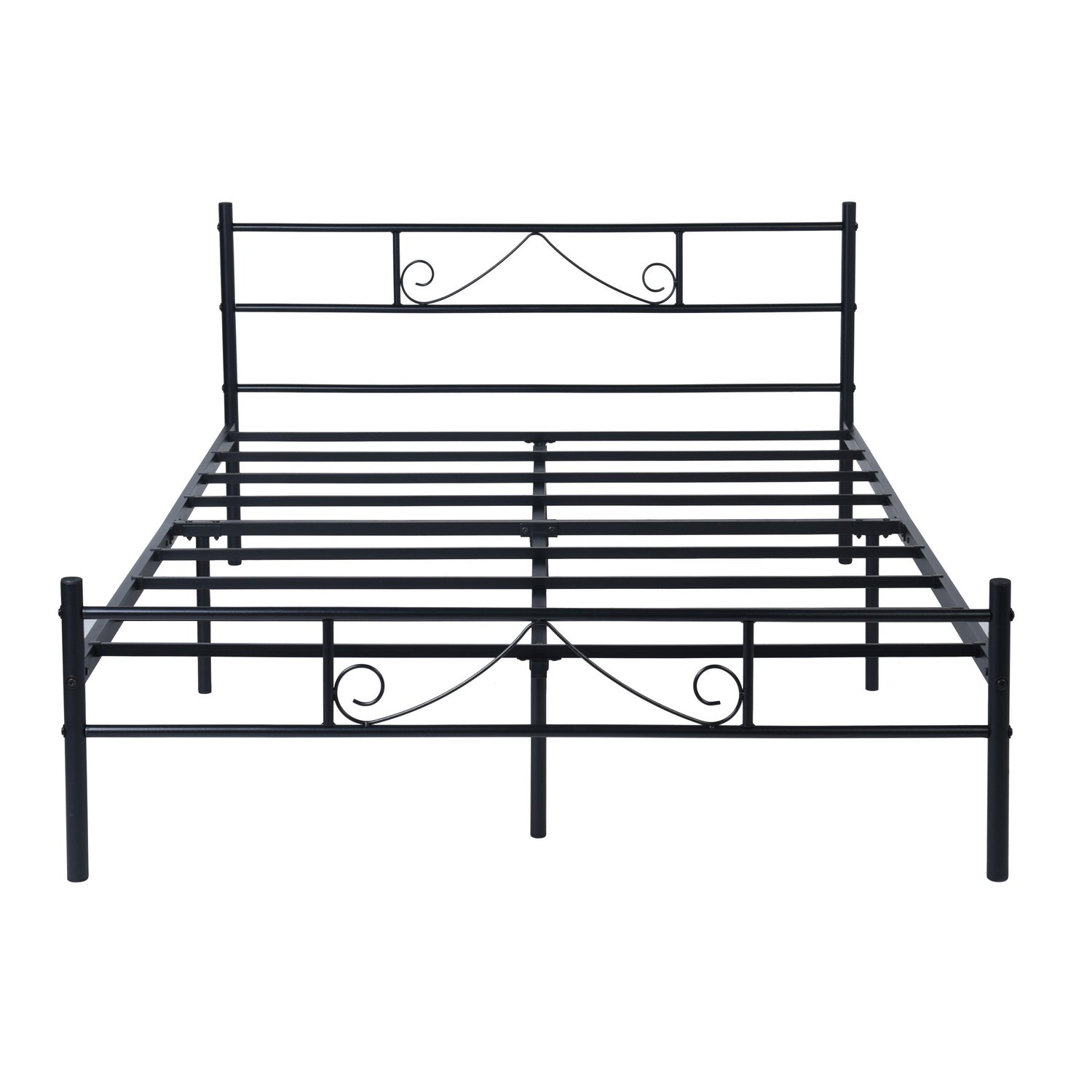 BEARD Full Metal Bed Frame with Headboard and Footboard Steel Slats No Box Spring Black