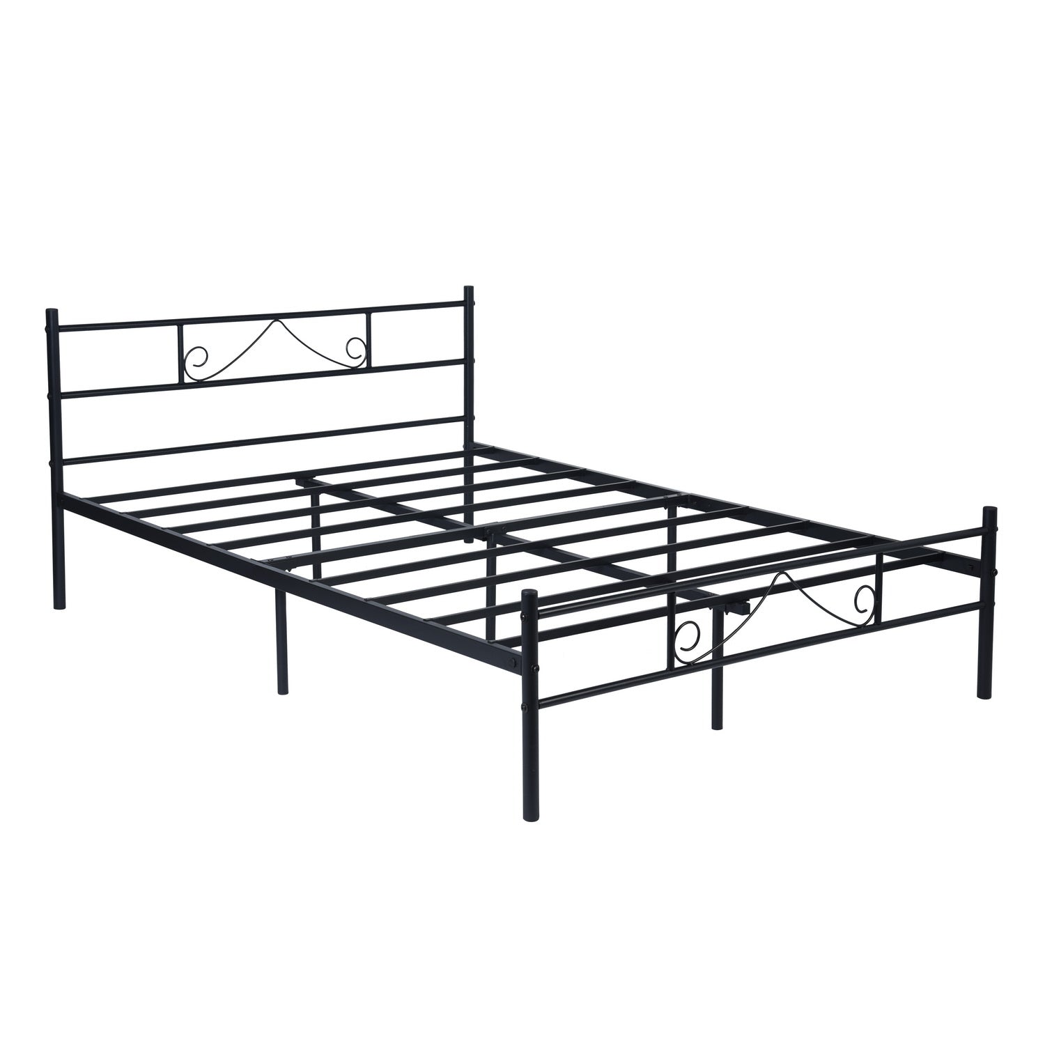 BEARD Full Metal Bed Frame with Headboard and Footboard Steel Slats No Box Spring Black