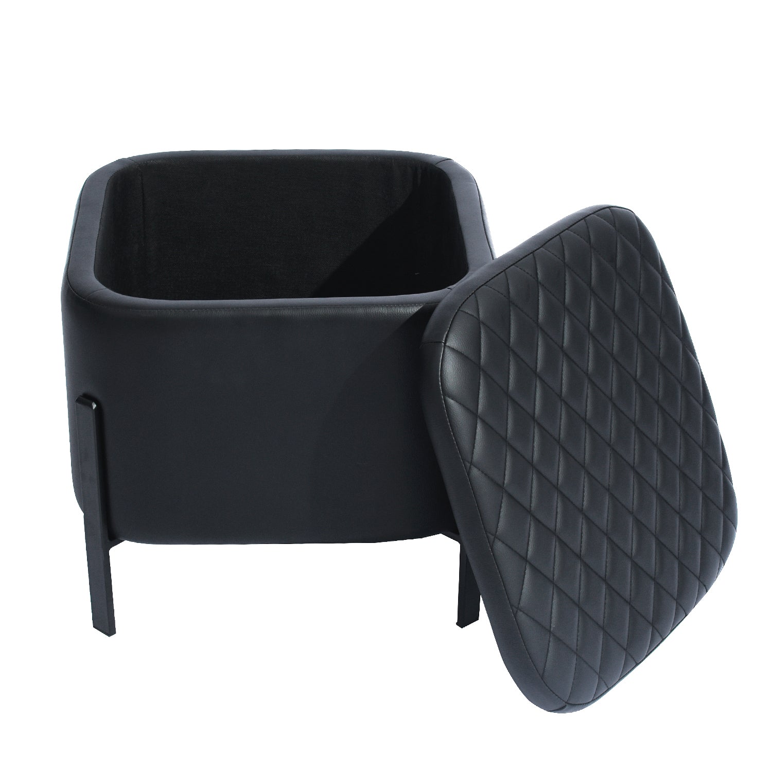 Homy Casa BOTTEGA BLACK 18.9" PU Ottoman for Living Room, Bedroom, or Office Open Box