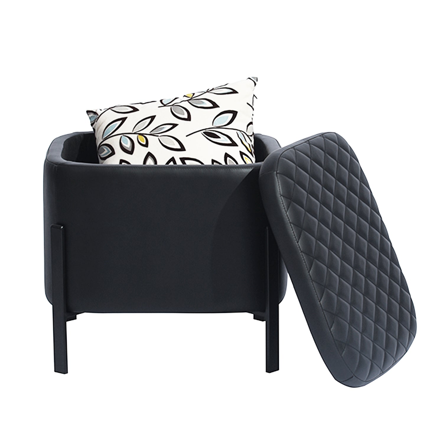 Homy Casa BOTTEGA BLACK 18.9" PU Ottoman for Living Room, Bedroom, or Office Open Box