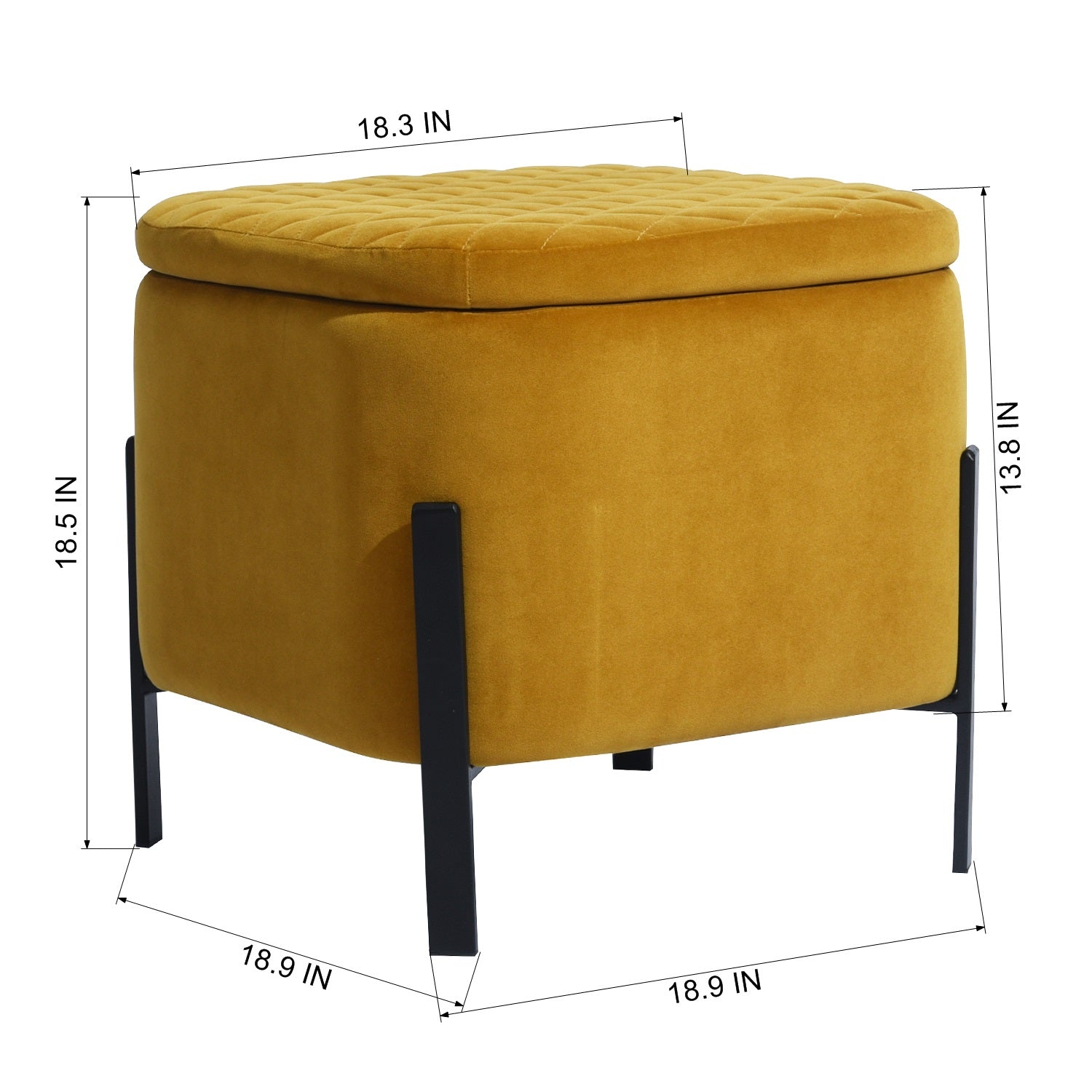 Homy Casa BOTTEGA YELLOW 18.9" Velvet Ottoman for Living Room or Bedroom Open Box