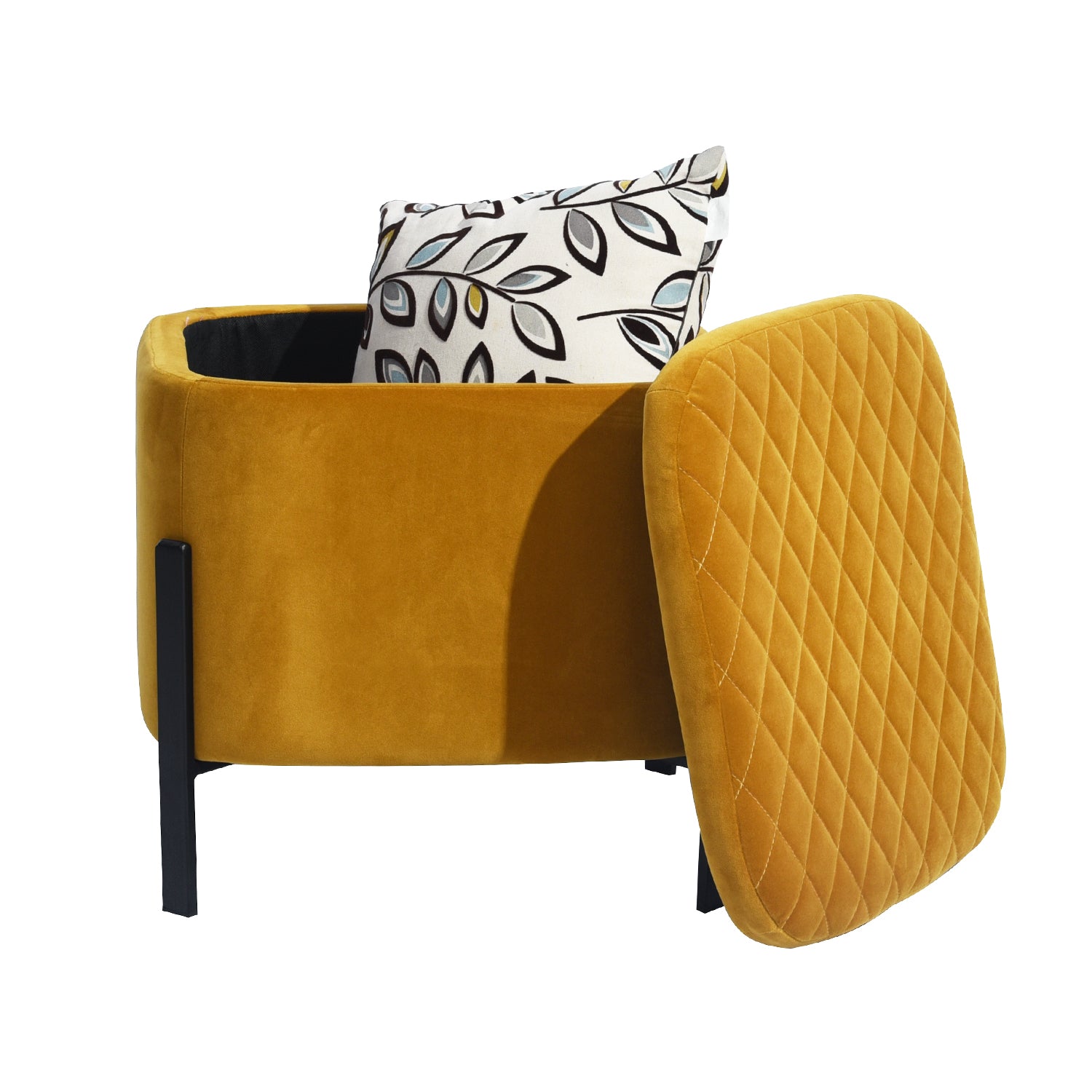 Homy Casa BOTTEGA YELLOW 18.9" Velvet Ottoman for Living Room or Bedroom Open Box