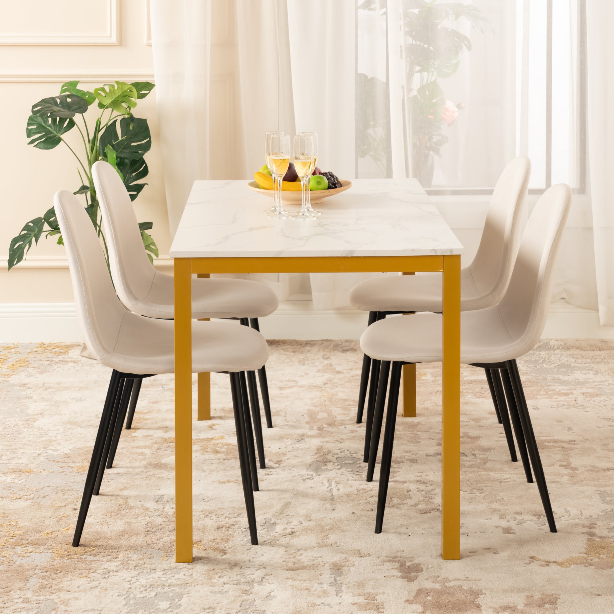 Homy Casa BRANDT Marble Gold Leg Dining Table "47.2" Modern Dining Table for Home and Workspace