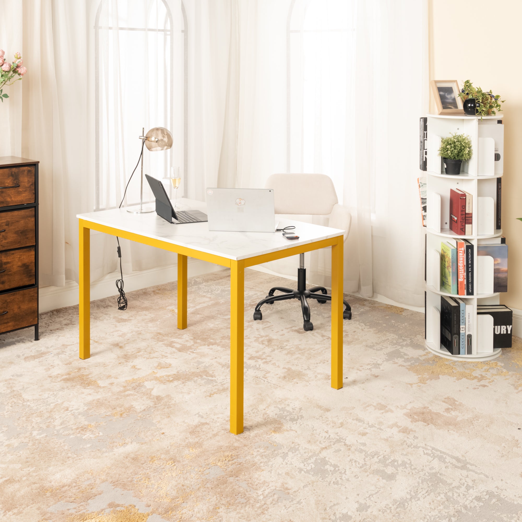 Homy Casa BRANDT Marble Gold Leg Dining Table "47.2" Modern Dining Table for Home and Workspace