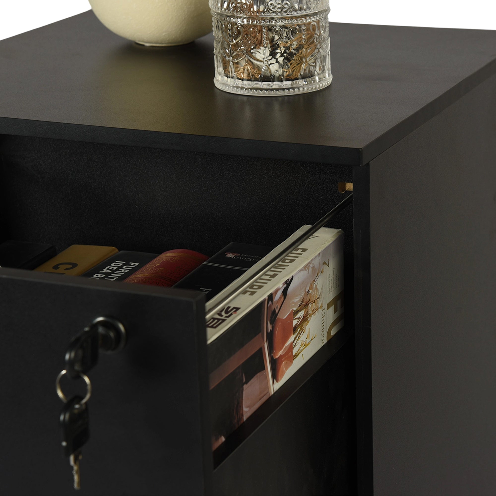 BRAUM 3 Drawer Locking File Cabinet, Black Metal Vertical Filing Cabinet with Keys for Home Office