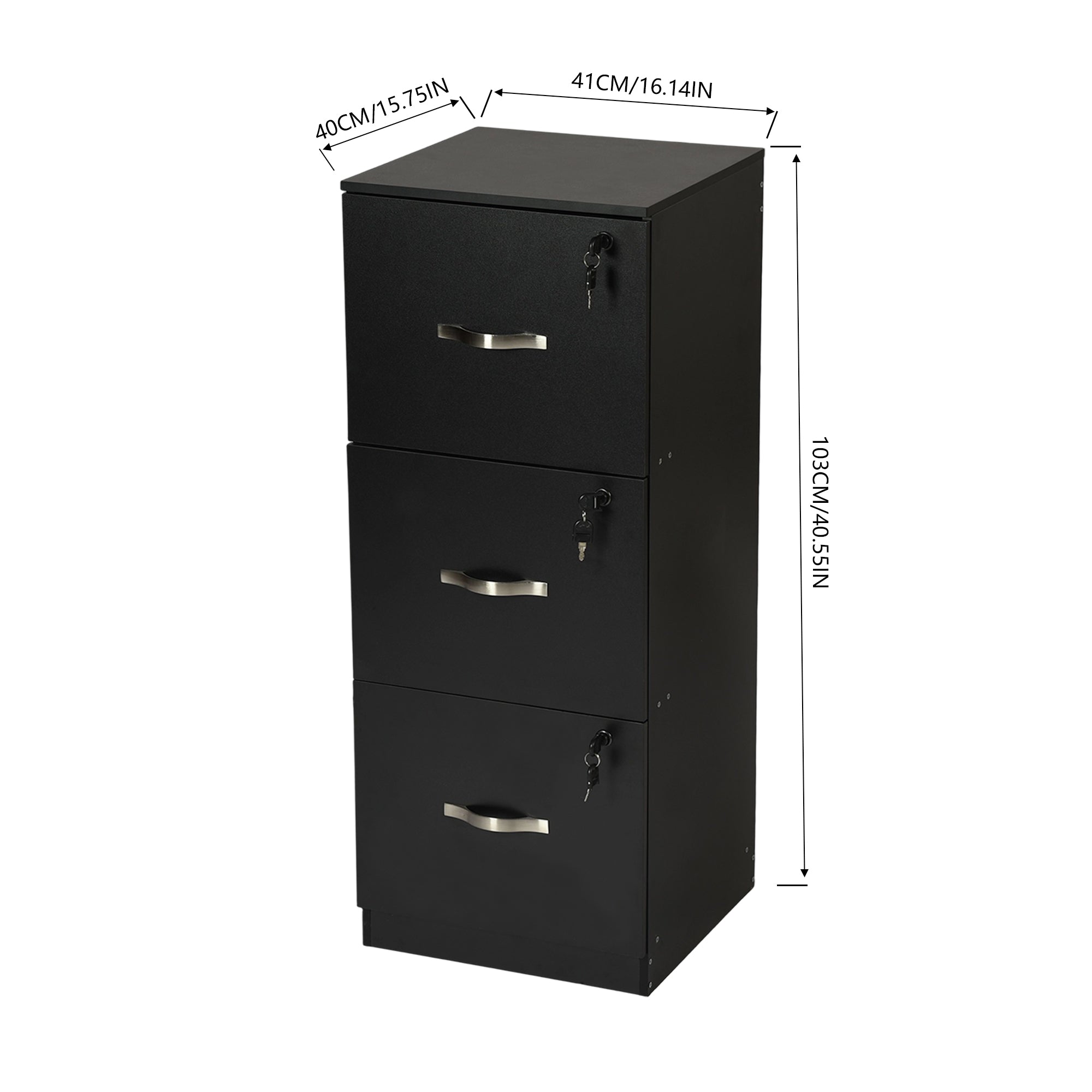 BRAUM 3 Drawer Locking File Cabinet, Black Metal Vertical Filing Cabinet with Keys for Home Office