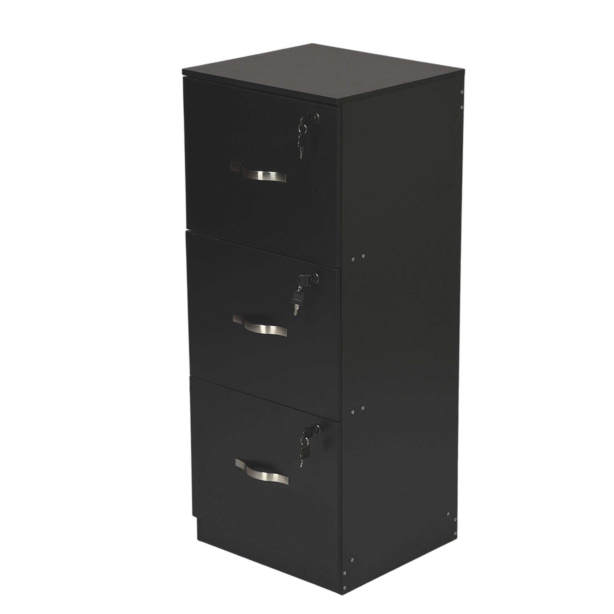 BRAUM 3 Drawer Locking File Cabinet, Black Metal Vertical Filing Cabinet with Keys for Home Office