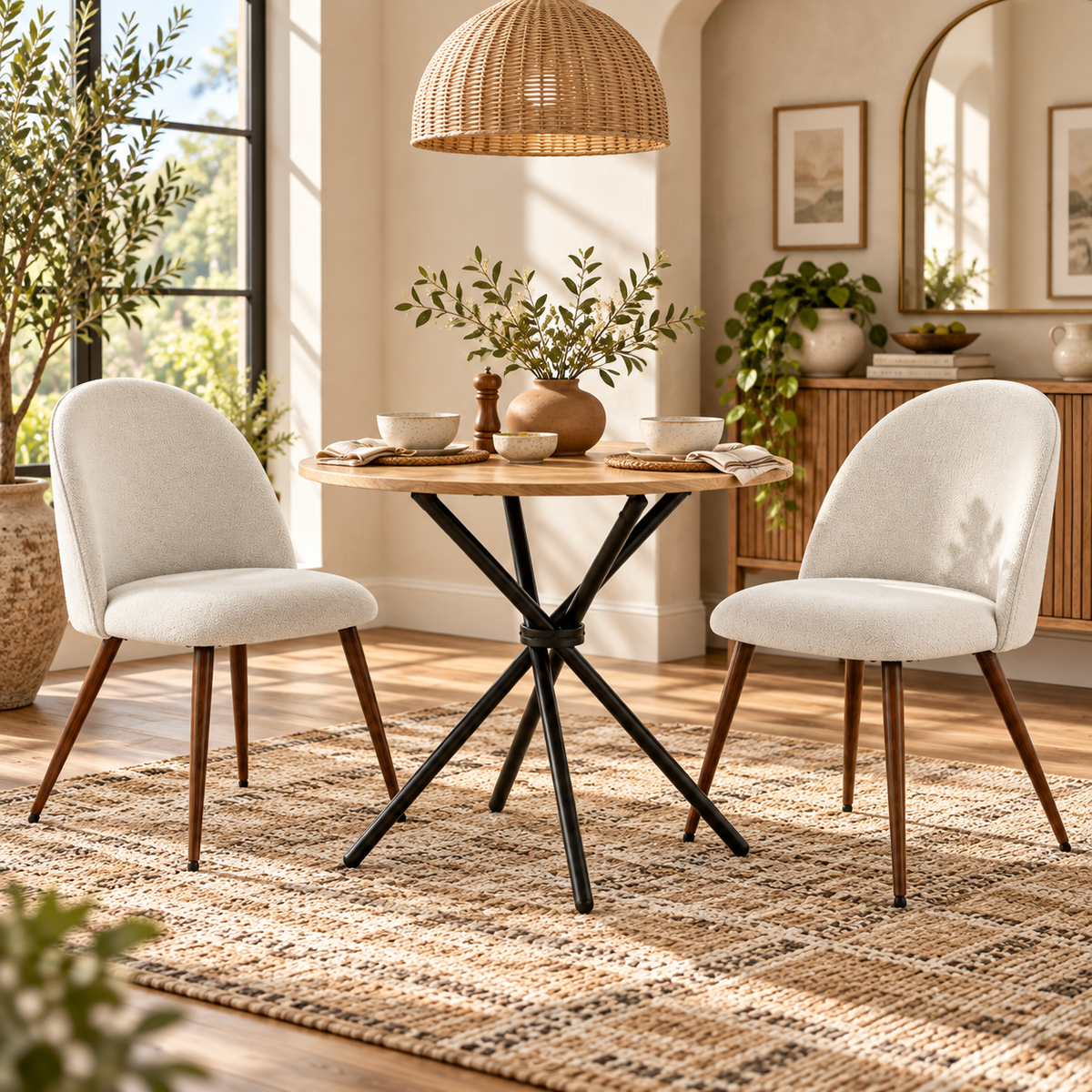 Fontana 3 Piece Oak Dining Table Set with 2 Haven Upholstered Chairs