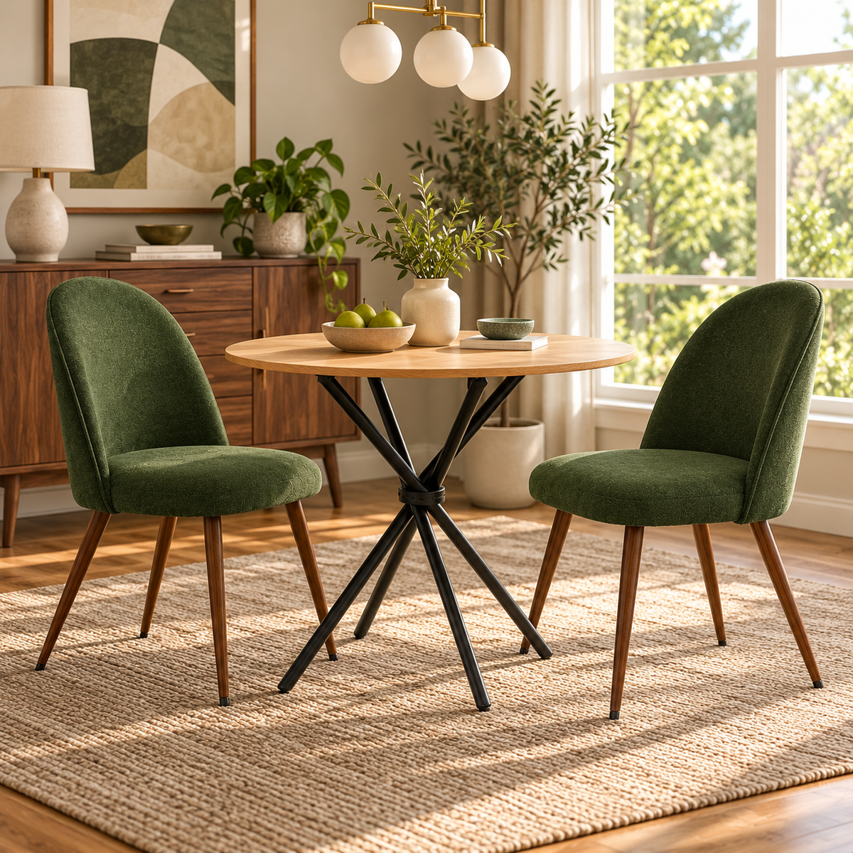 Fontana 3 Piece Oak Dining Table Set with 2 Haven Upholstered Chairs