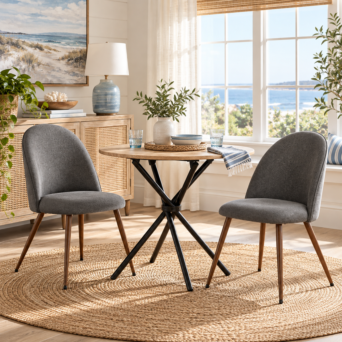 Fontana 3 Piece Oak Dining Table Set with 2 Haven Upholstered Chairs