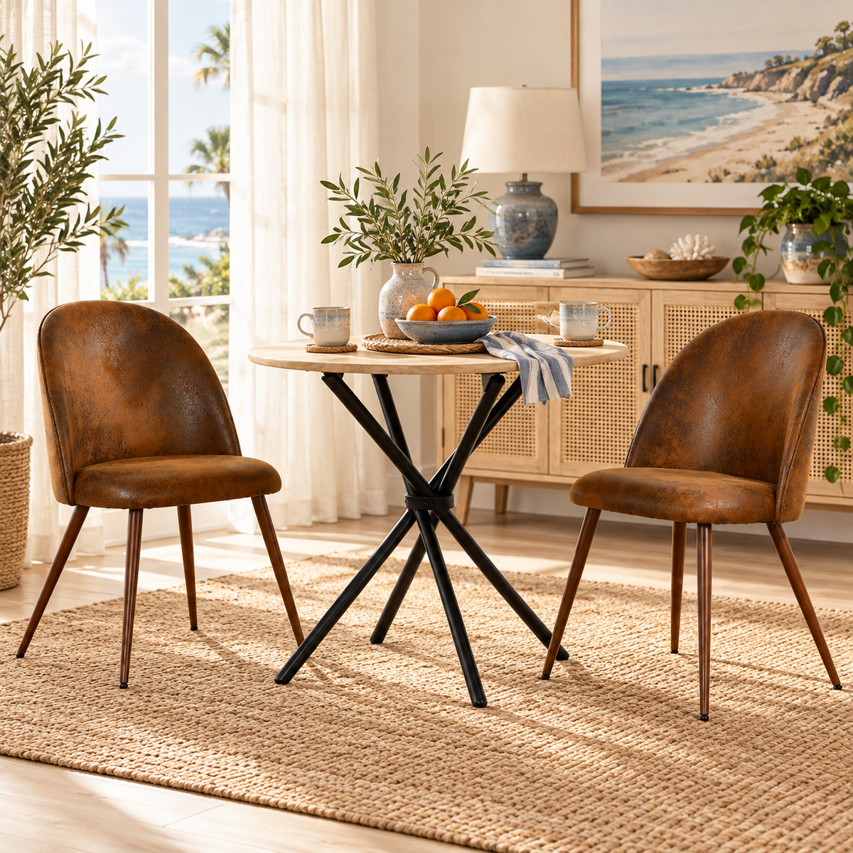 Fontana 3 Piece Oak Dining Table Set with 2 Haven Upholstered Chairs