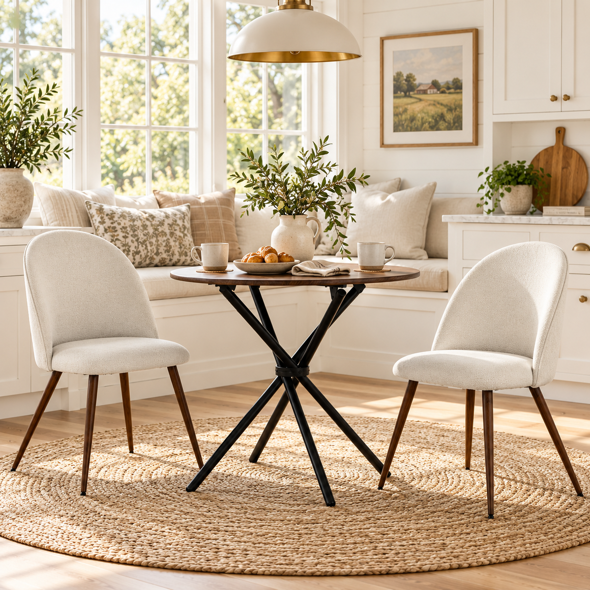 Fontana 3 Piece Brown Dining Table Set with 2 Haven Upholstered Chairs