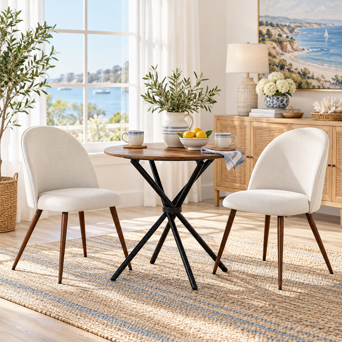 Fontana 3 Piece Brown Dining Table Set with 2 Haven Upholstered Chairs