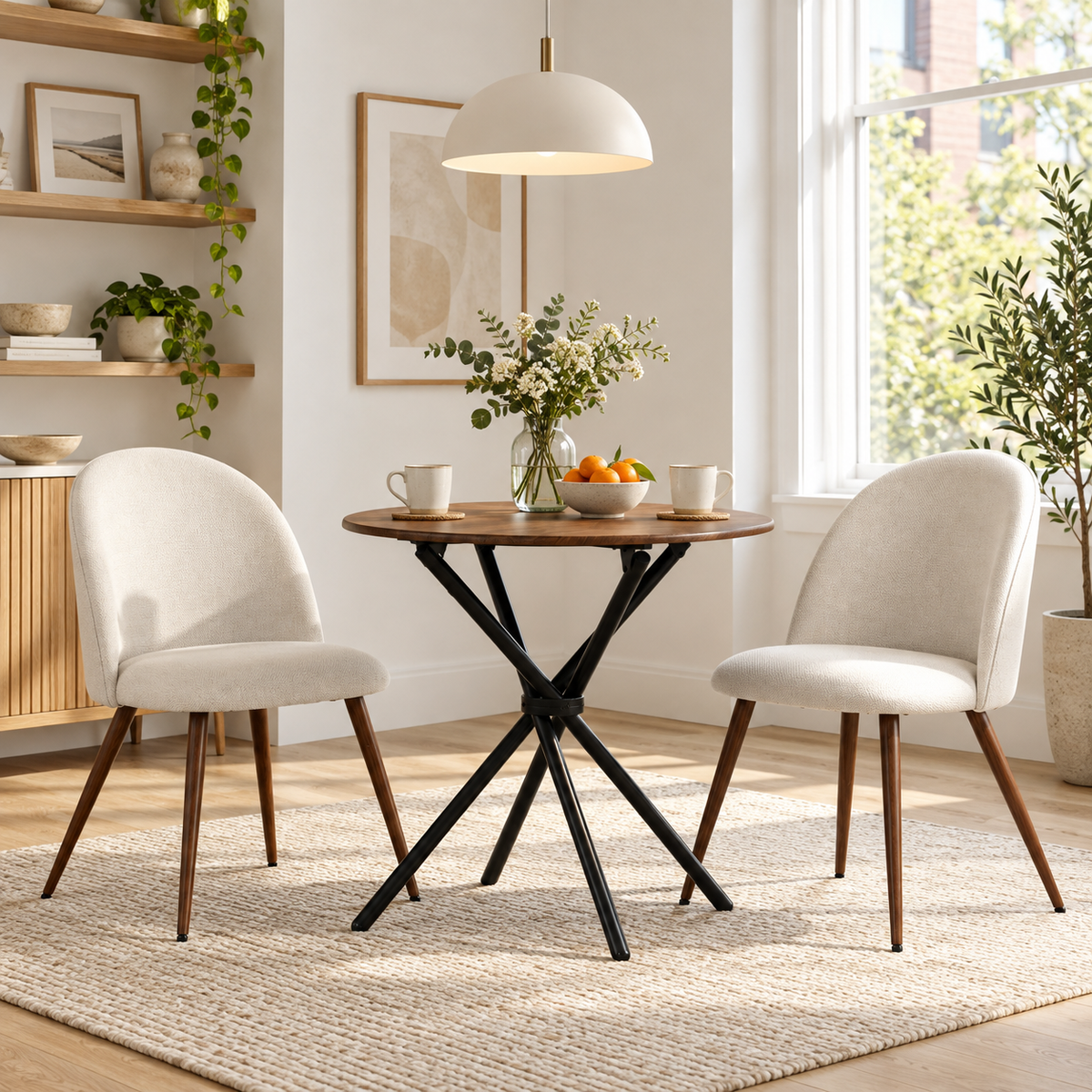 Fontana 3 Piece Brown Dining Table Set with 2 Haven Upholstered Chairs