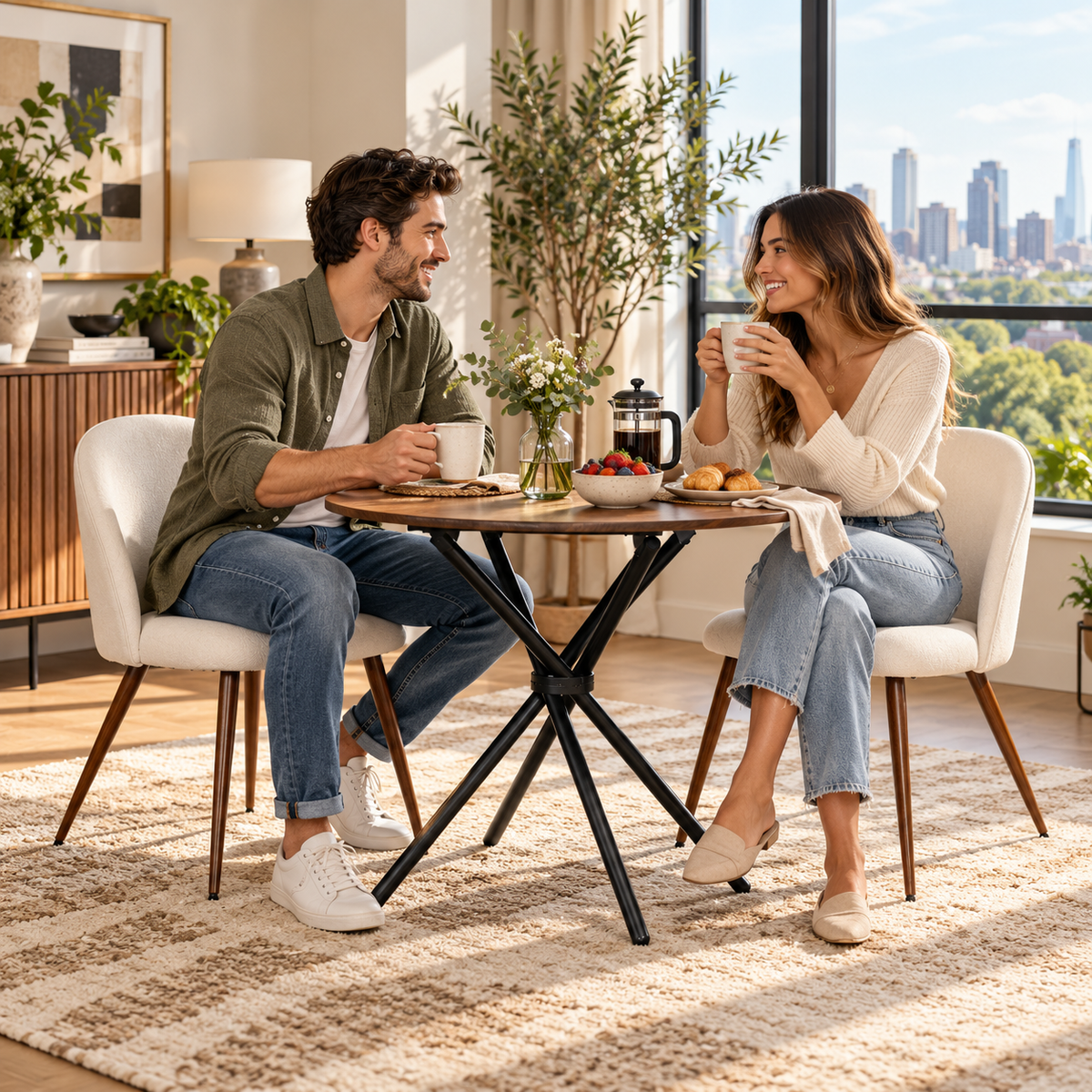 Fontana 3 Piece Brown Dining Table Set with 2 Haven Upholstered Chairs