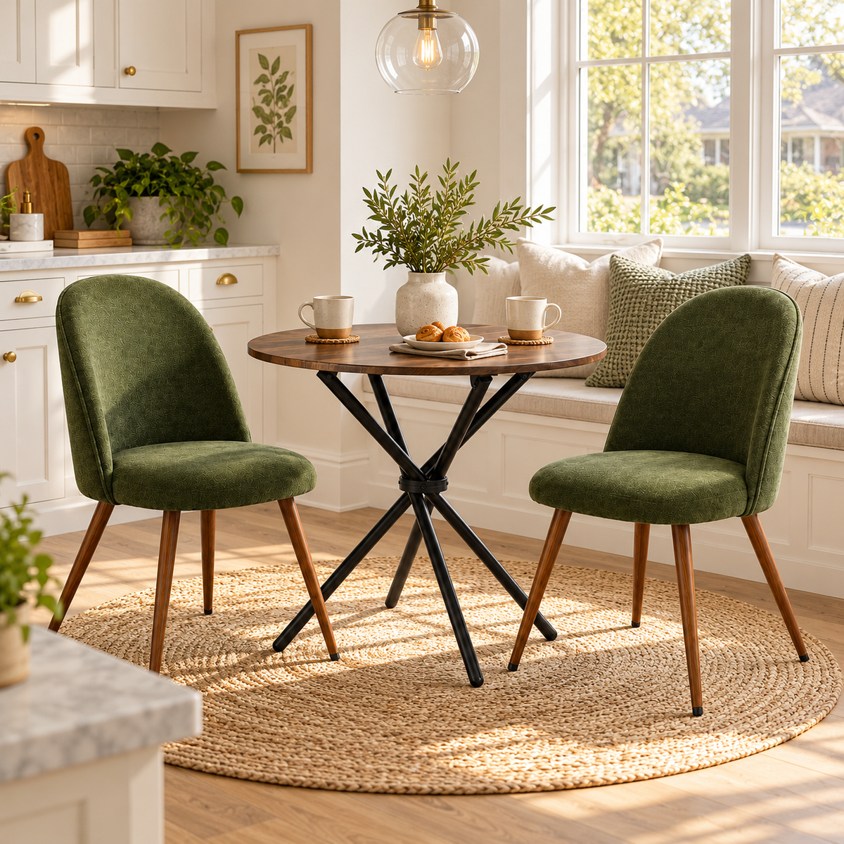 Fontana 3 Piece Brown Dining Table Set with 2 Haven Upholstered Chairs