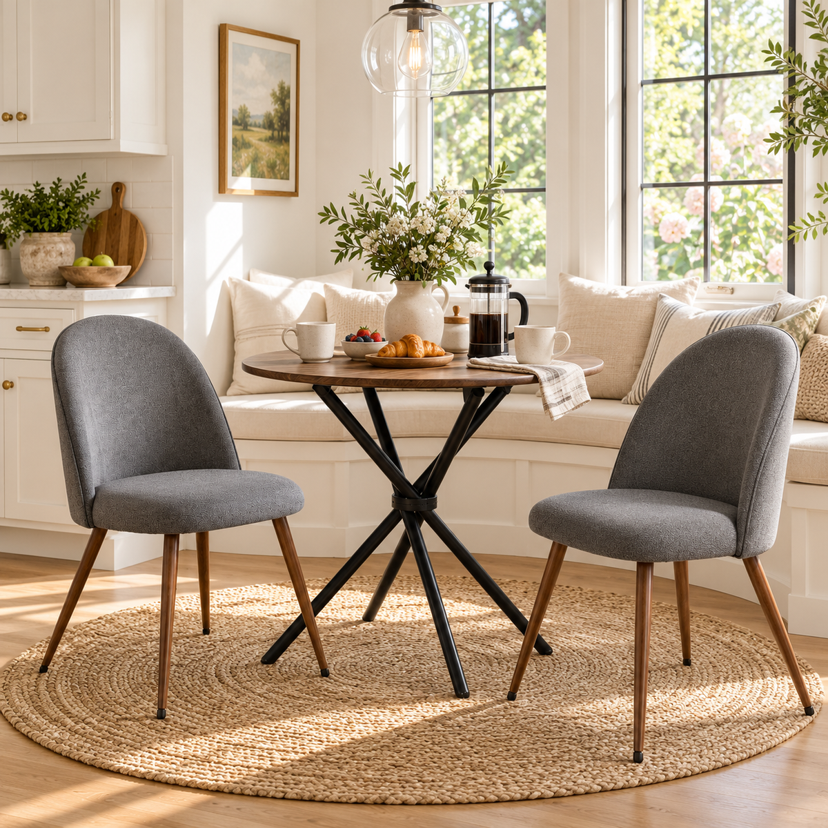 Fontana 3 Piece Brown Dining Table Set with 2 Haven Upholstered Chairs