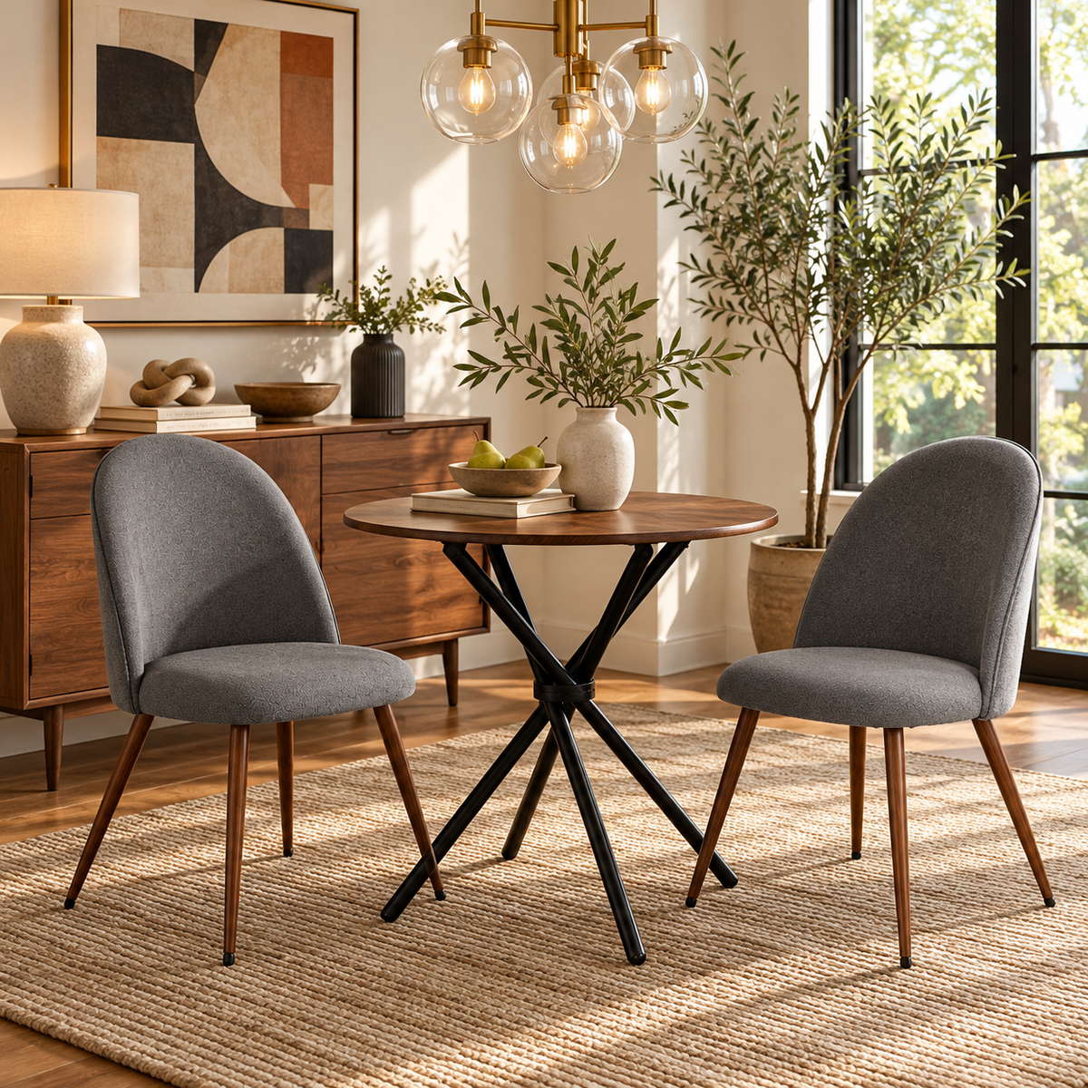 Fontana 3 Piece Brown Dining Table Set with 2 Haven Upholstered Chairs
