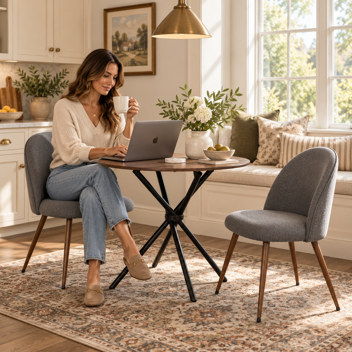 Fontana 3 Piece Brown Dining Table Set with 2 Haven Upholstered Chairs