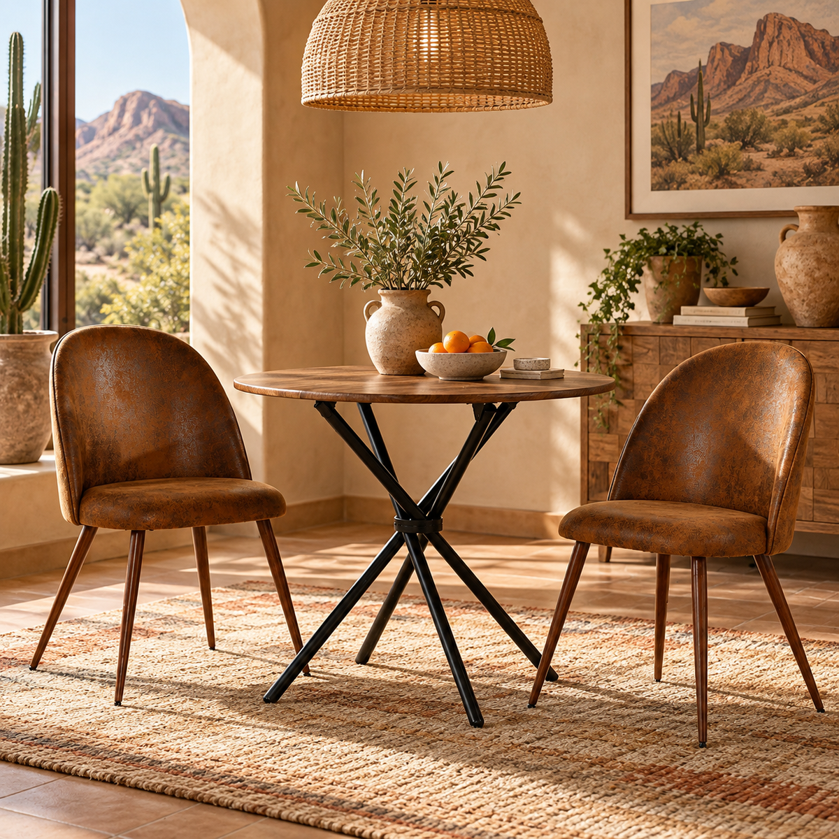Fontana 3 Piece Brown Dining Table Set with 2 Haven Upholstered Chairs