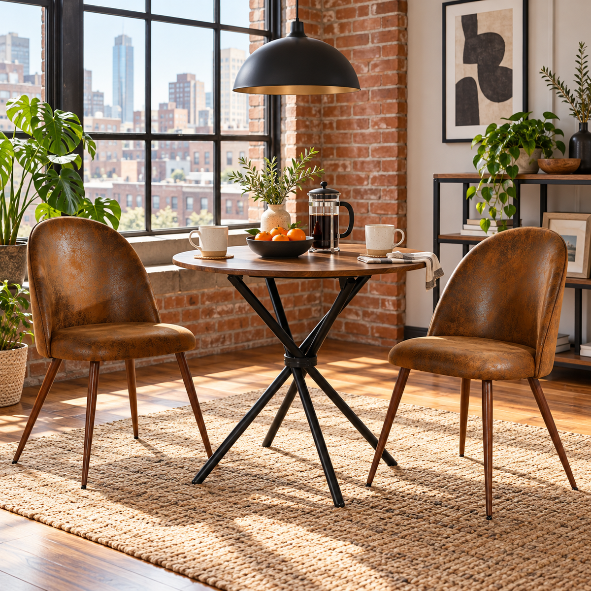 Fontana 3 Piece Brown Dining Table Set with 2 Haven Upholstered Chairs