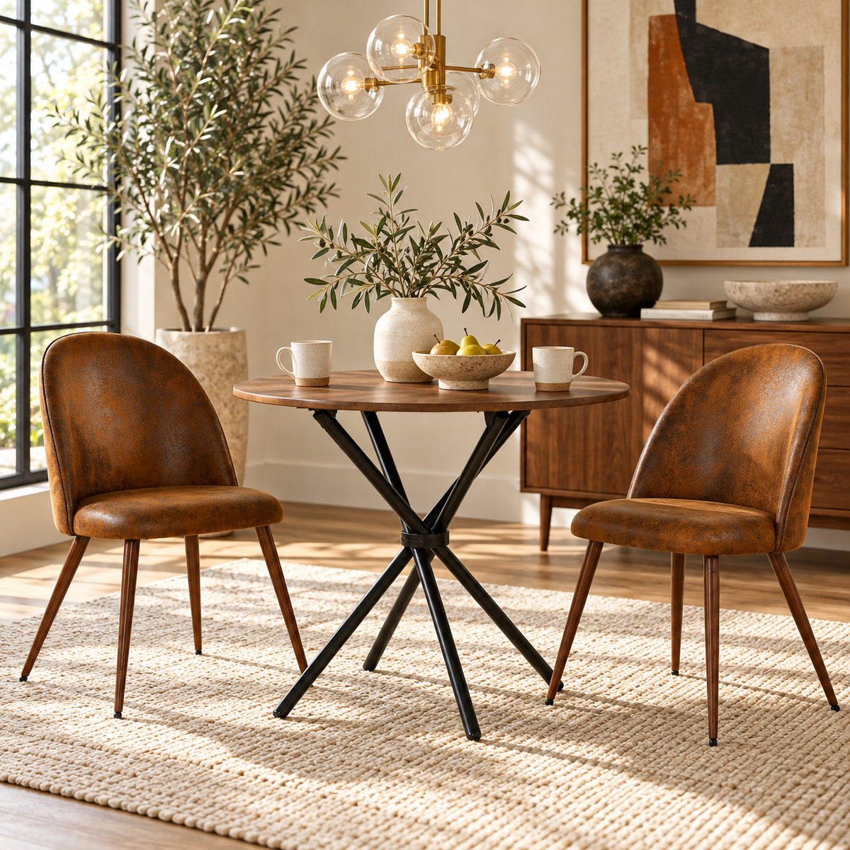 Fontana 3 Piece Brown Dining Table Set with 2 Haven Upholstered Chairs