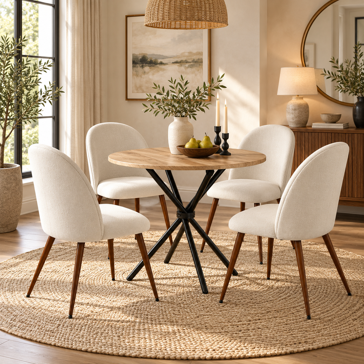 Fontana 5 Piece Oak Dining Table Set with 4 Haven Upholstered Chairs