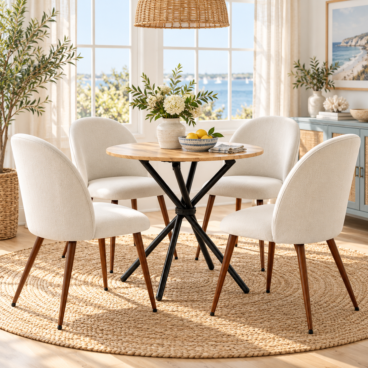 Fontana 5 Piece Oak Dining Table Set with 4 Haven Upholstered Chairs