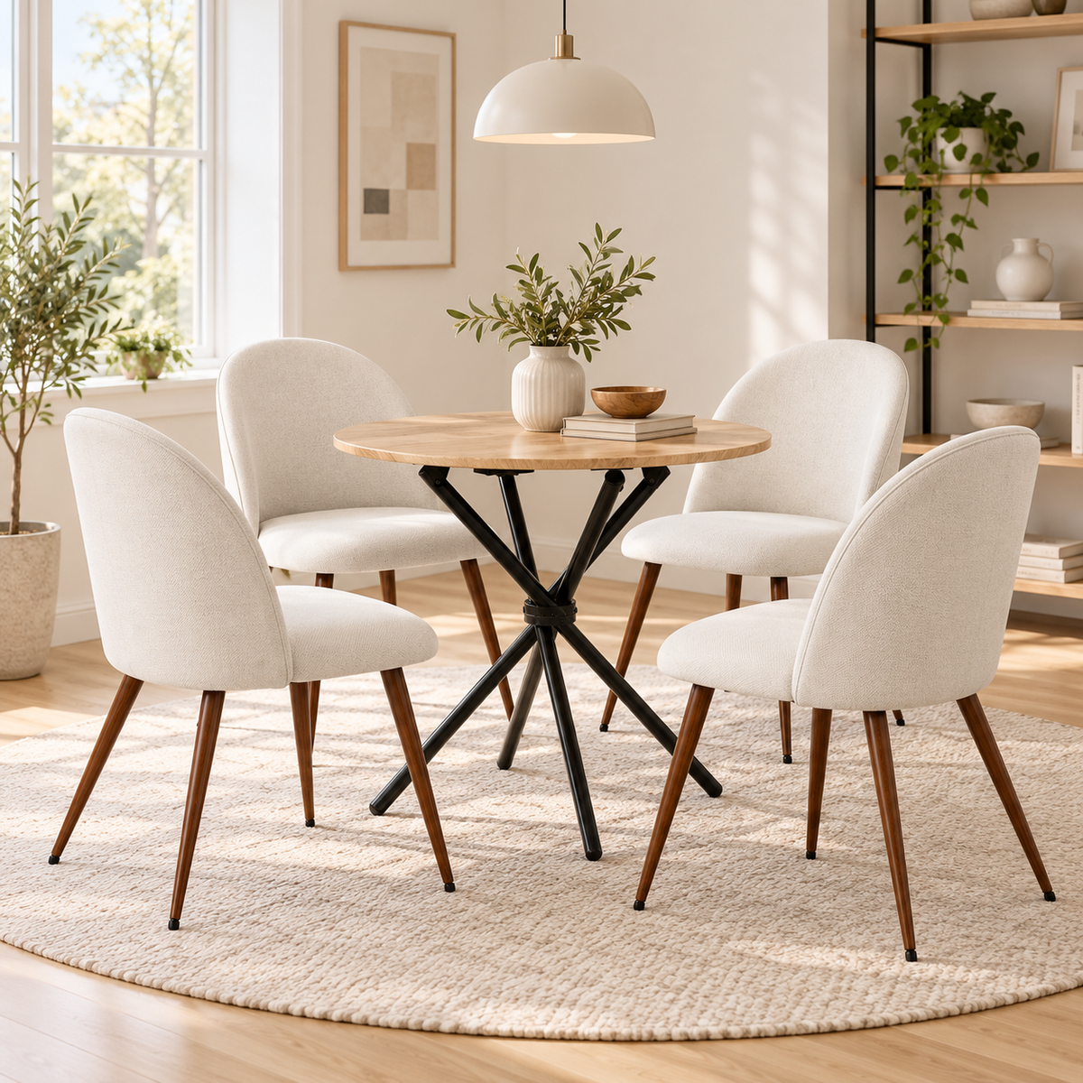 Fontana 5 Piece Oak Dining Table Set with 4 Haven Upholstered Chairs