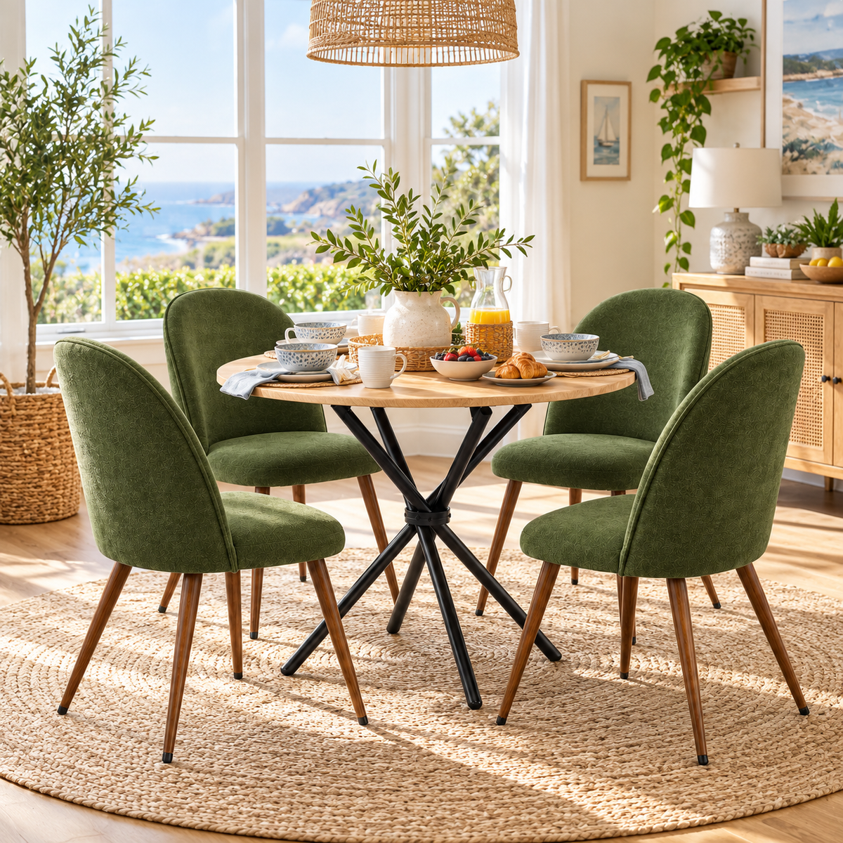 Fontana 5 Piece Oak Dining Table Set with 4 Haven Upholstered Chairs