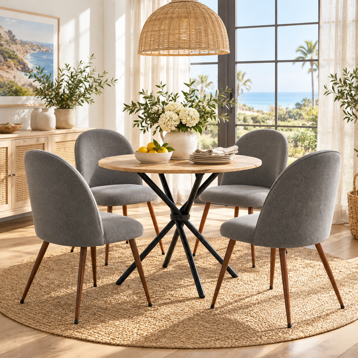 Fontana 5 Piece Oak Dining Table Set with 4 Haven Upholstered Chairs