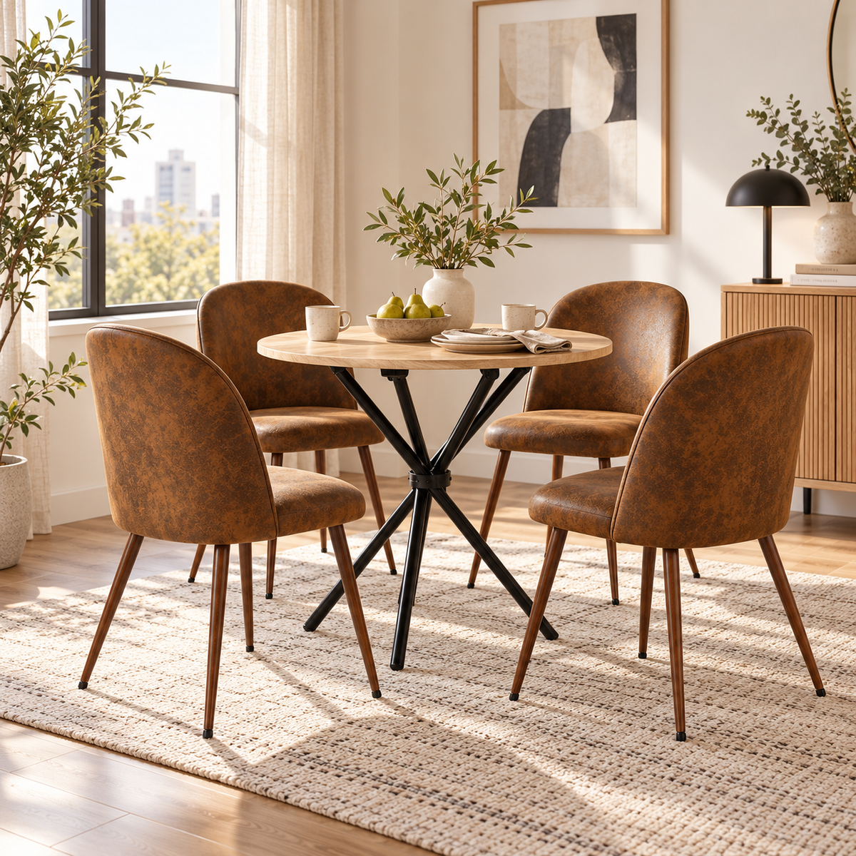 Fontana 5 Piece Oak Dining Table Set with 4 Haven Upholstered Chairs