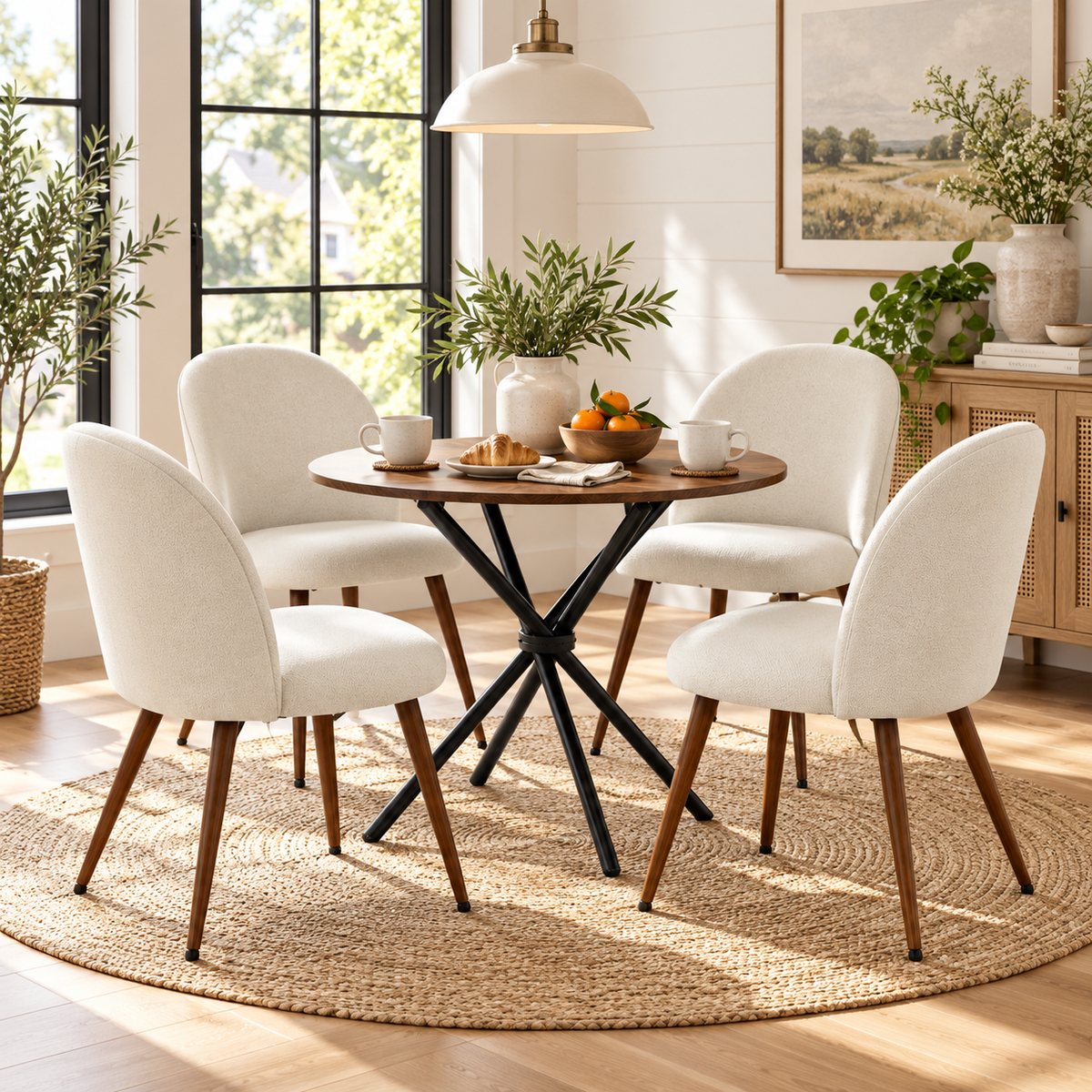 Fontana 5 Piece Brown Dining Table Set with 4 Haven Upholstered Chairs