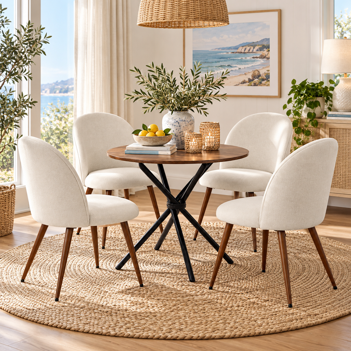 Fontana 5 Piece Brown Dining Table Set with 4 Haven Upholstered Chairs