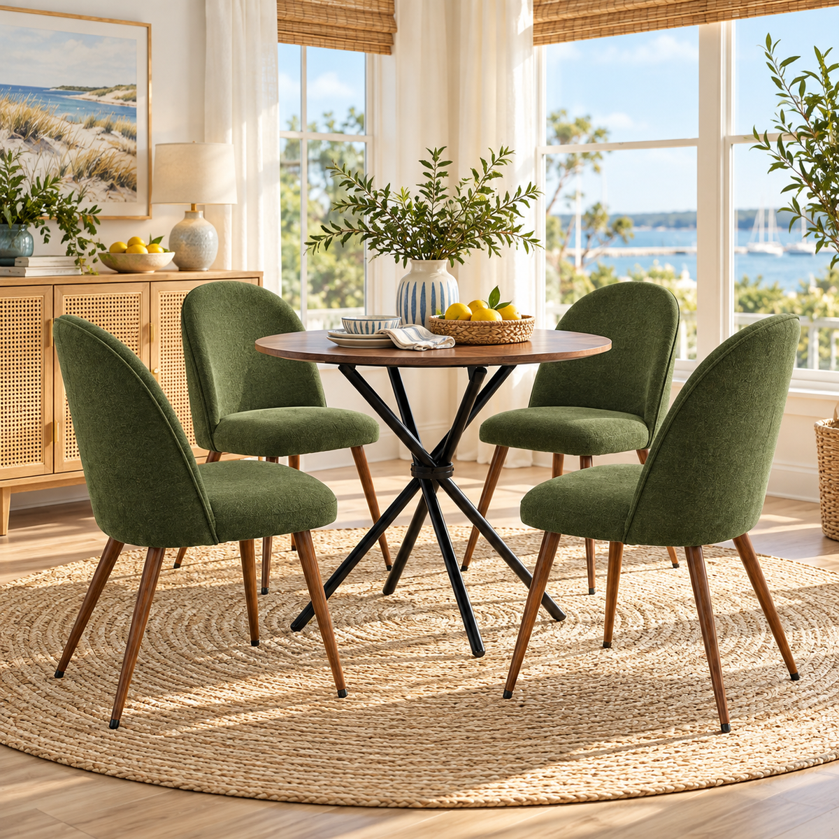Fontana 5 Piece Brown Dining Table Set with 4 Haven Upholstered Chairs