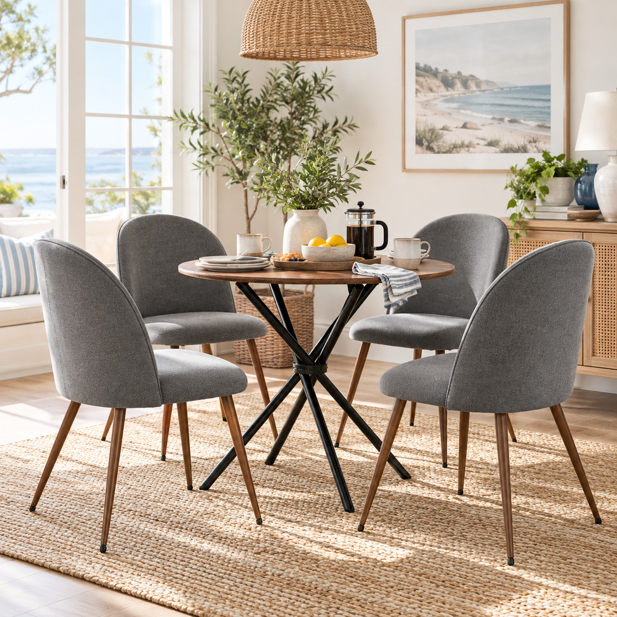Fontana 5 Piece Brown Dining Table Set with 4 Haven Upholstered Chairs