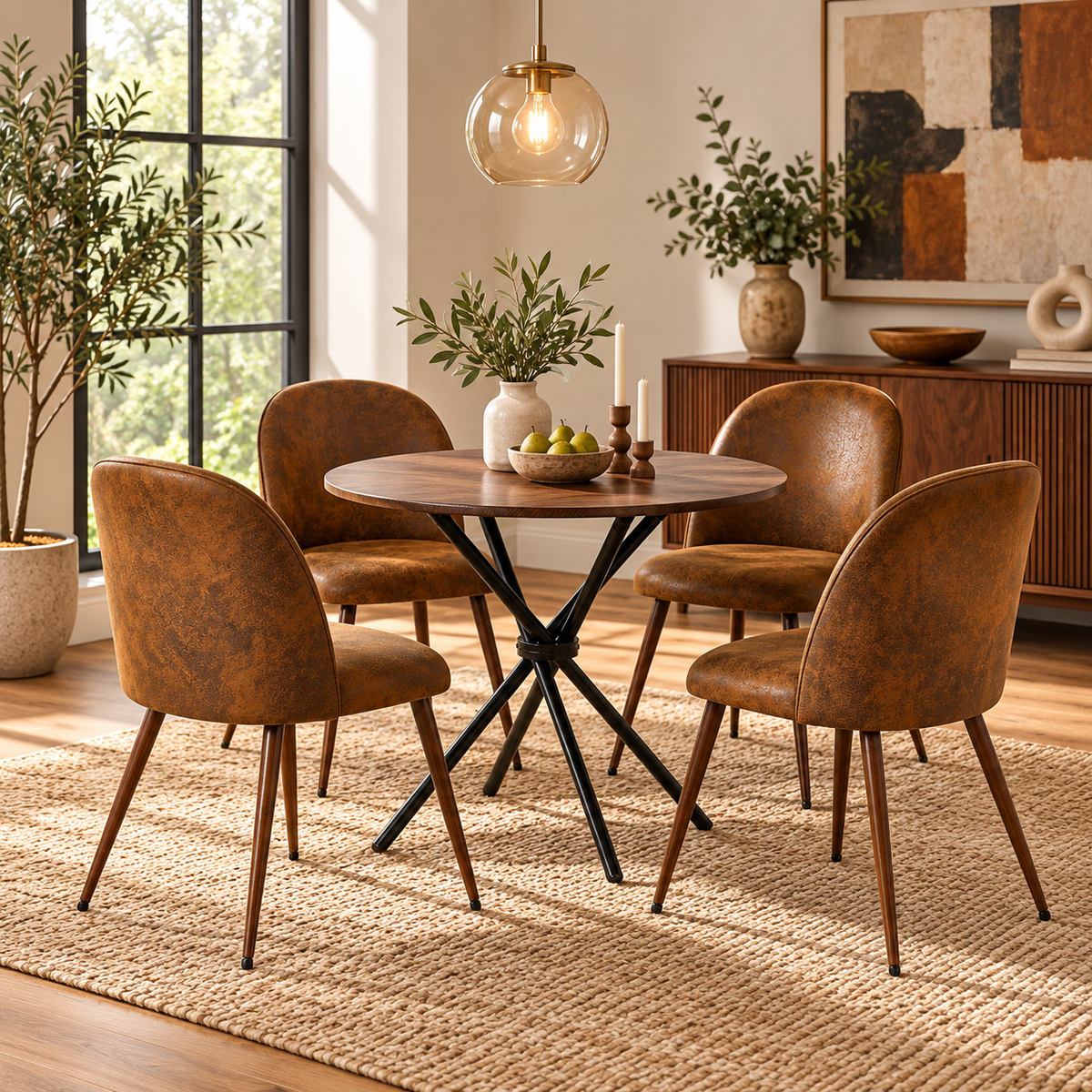 Fontana 5 Piece Brown Dining Table Set with 4 Haven Upholstered Chairs