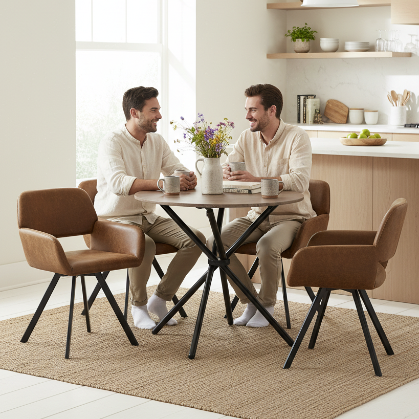 Fontana 5 Piece Walnut & California Upholstered Dining Set, Suede Brown