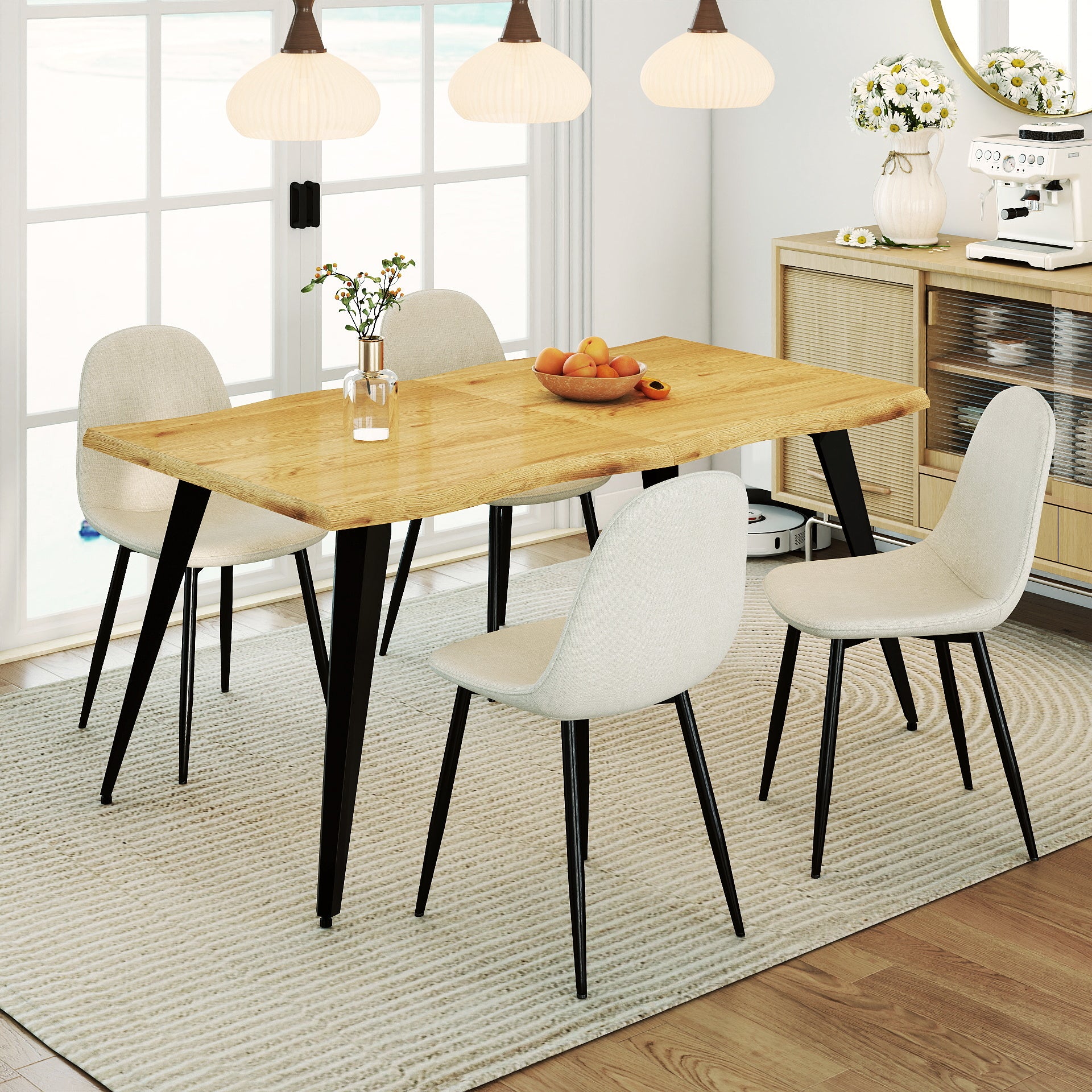 Lancelot 5 Piece Oak Dining Table Set with 4 Charlton Upholstered Chairs