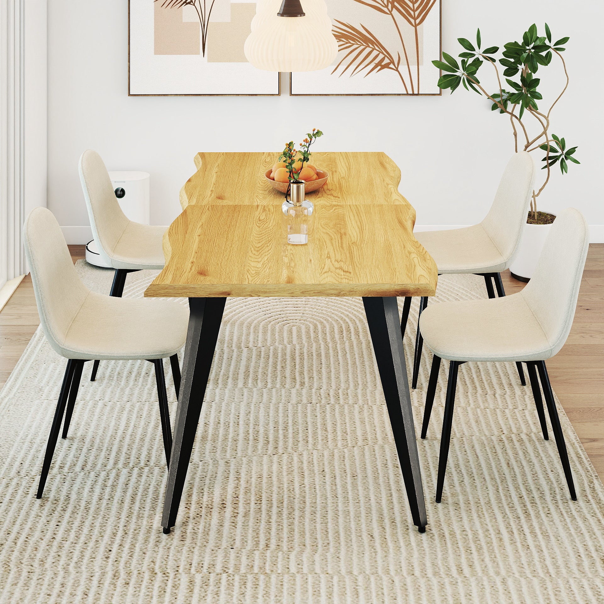 Lancelot 5 Piece Oak Dining Table Set with 4 Charlton Upholstered Chairs