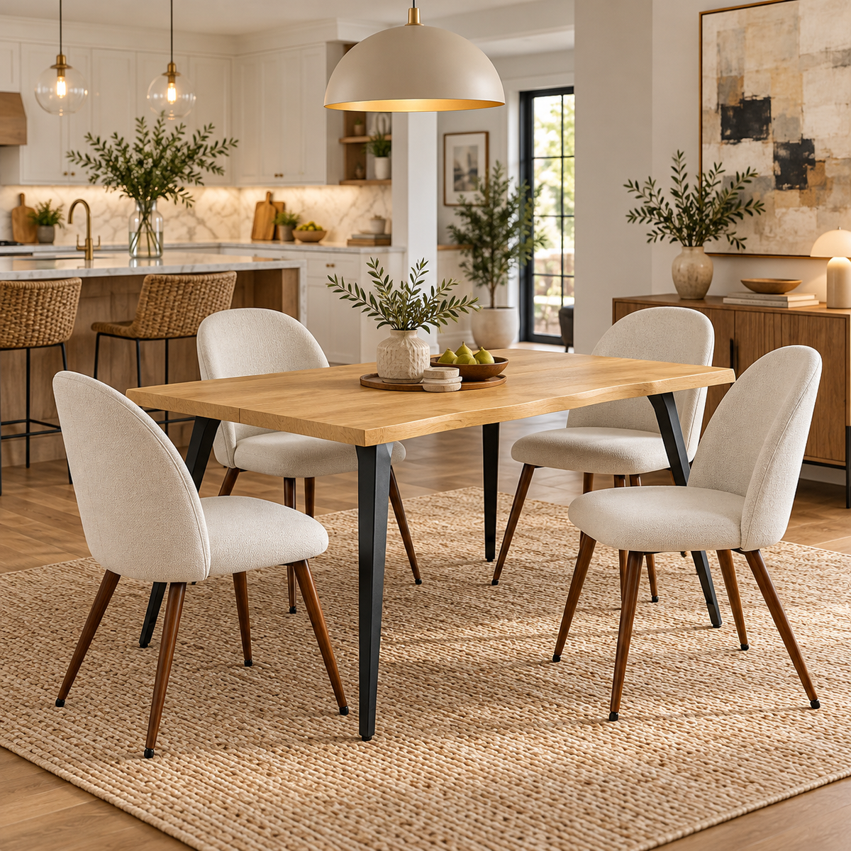 Lancelot 5 Piece Oak Dining Table Set with 4 Haven Upholstered Chairs