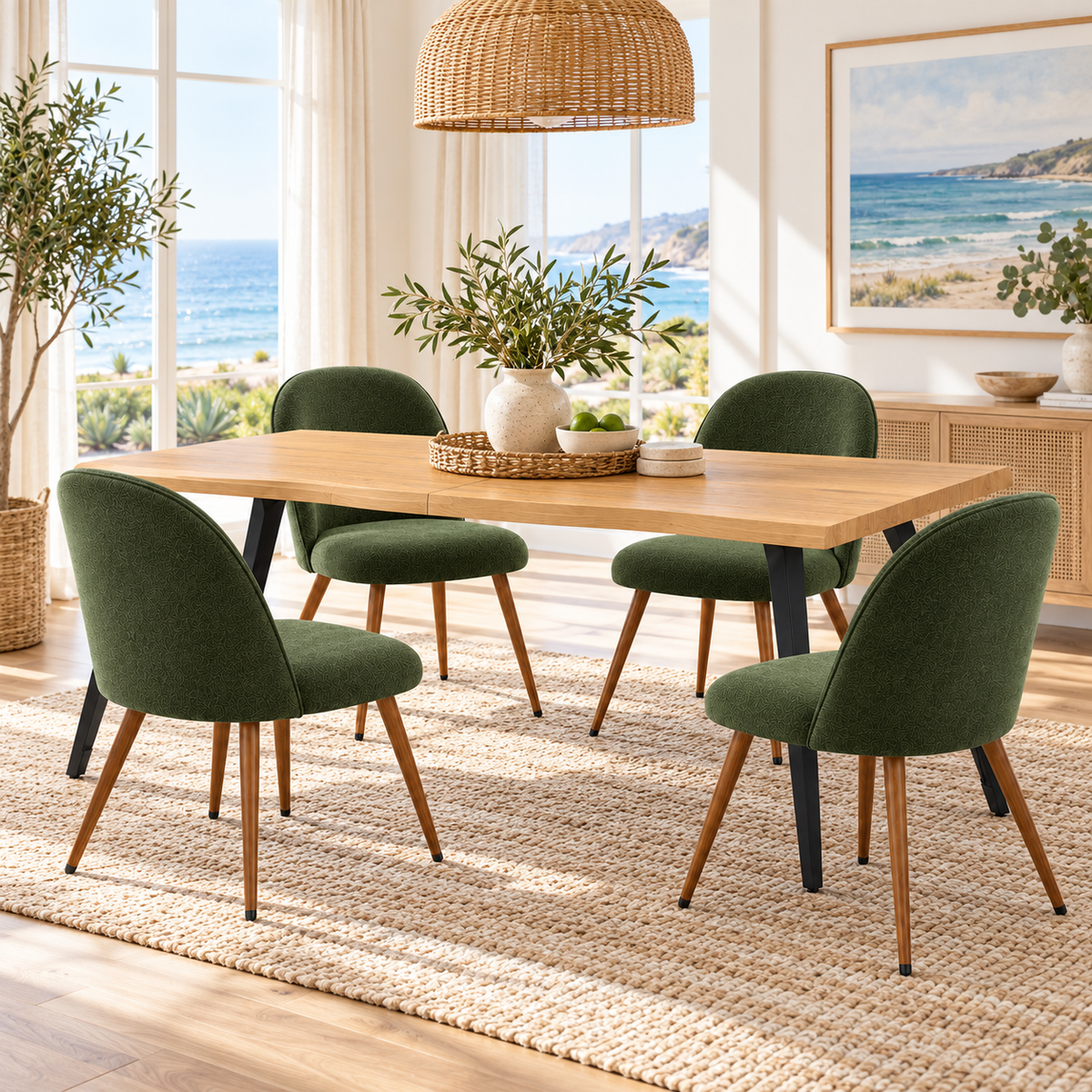 Lancelot 5 Piece Oak Dining Table Set with 4 Haven Upholstered Chairs