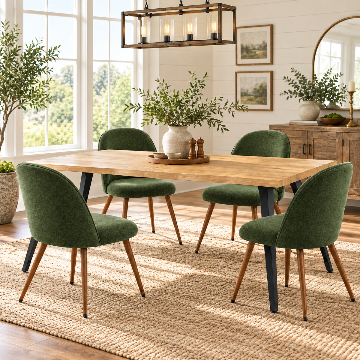 Lancelot 5 Piece Oak Dining Table Set with 4 Haven Upholstered Chairs