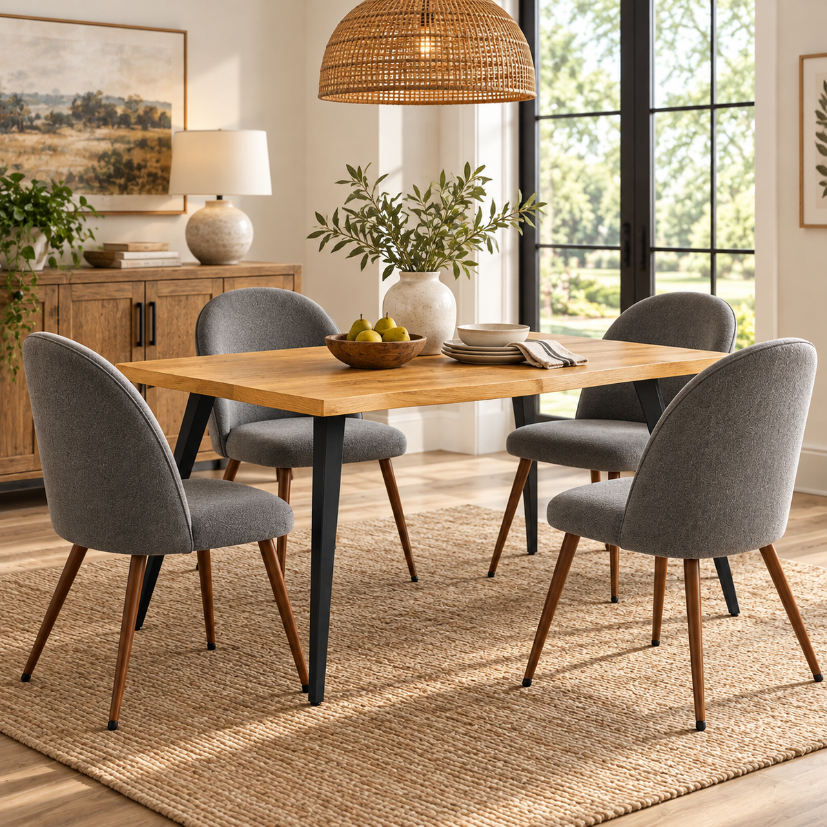 Lancelot 5 Piece Oak Dining Table Set with 4 Haven Upholstered Chairs