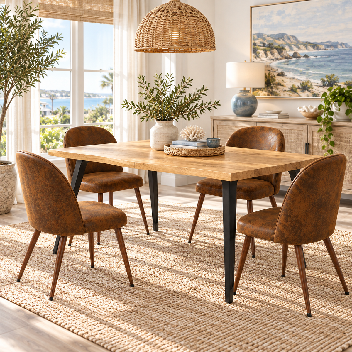 Lancelot 5 Piece Oak Dining Table Set with 4 Haven Upholstered Chairs