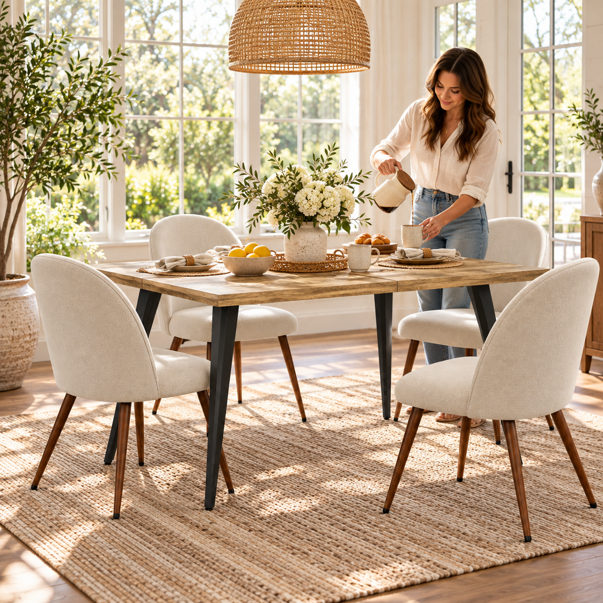 Lancelot 5 Piece Walnut Dining Table Set with 4 Haven Upholstered Chairs